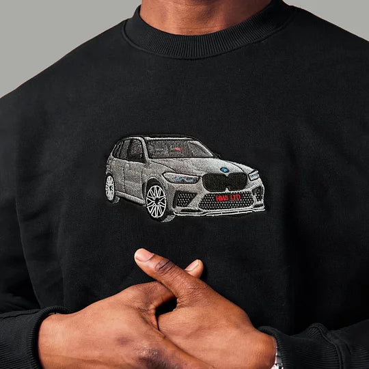 Custom Car Photo Embroidered Sweatshirt | Personalized Vehicle Portrait Crewneck for Car Lovers