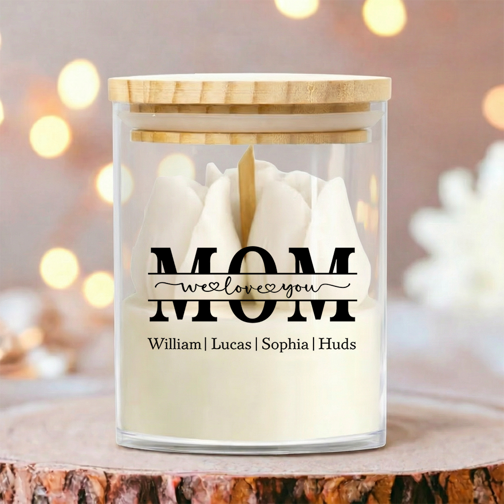 Personalisierte florale Sojawachskerze – individuelles „Wir lieben dich“-Geschenk für Mama, Muttertags-Special