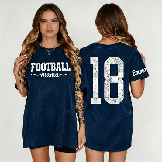 Personalized Football Mom Washed Tee Custom Name & Number