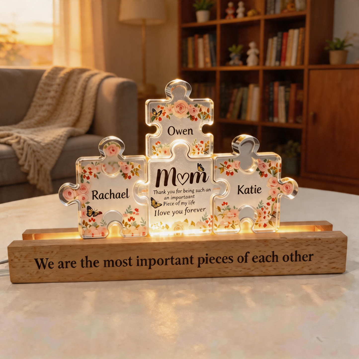 Custom Puzzle LED Night Light Personalized with Kids' Names & Quote Mother's Day Gift