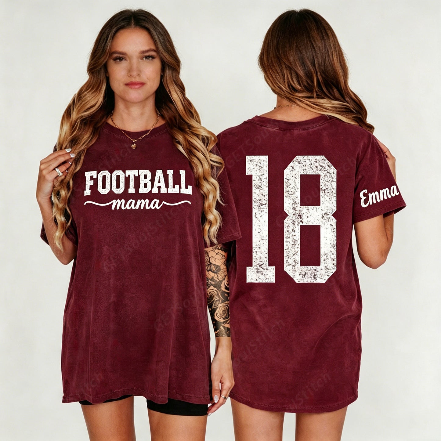 Personalized Football Mom Washed Tee Custom Name & Number