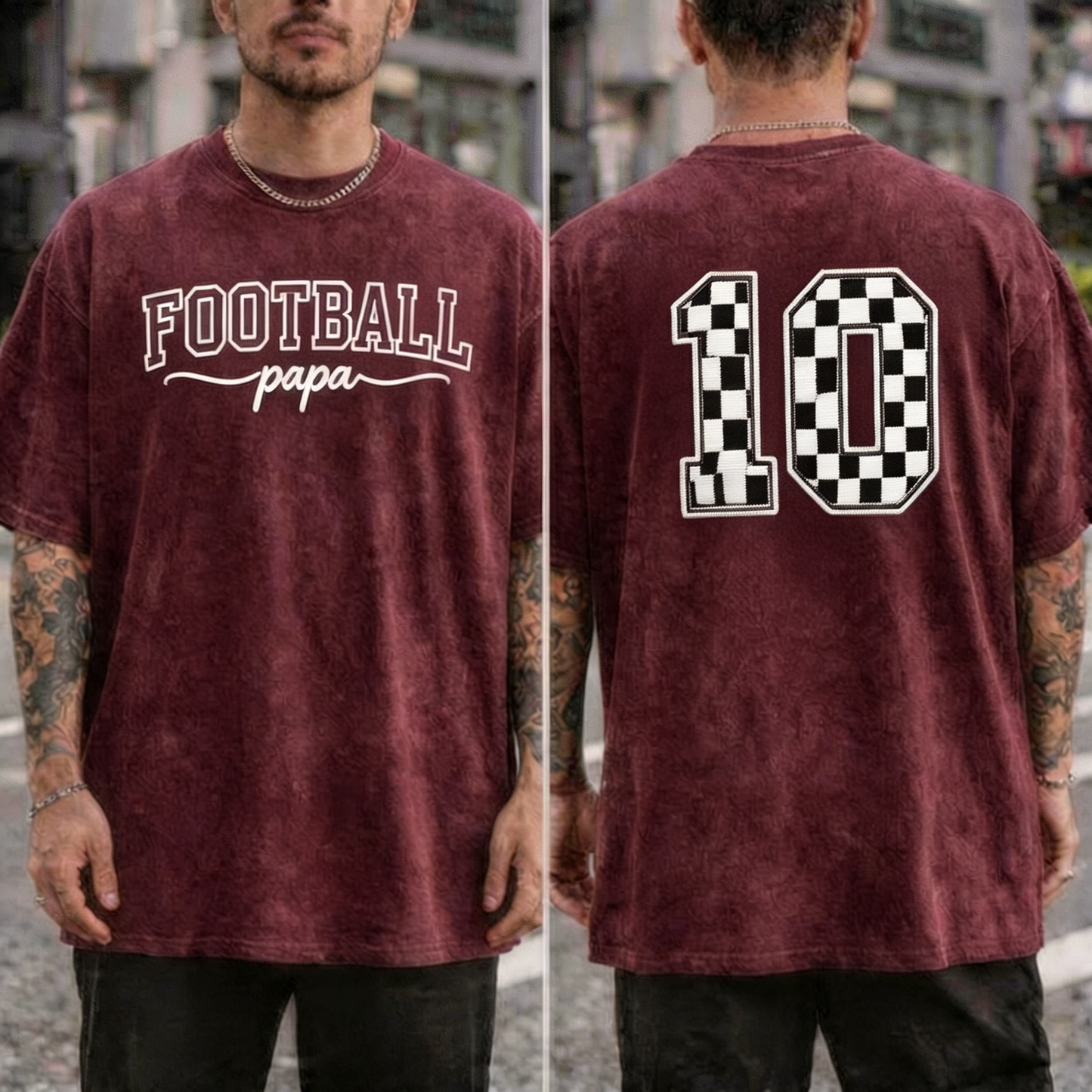 Vintage Washed Football Mama T-Shirt Custom Soccer Ball Pattern Number Mother’s Day Gift for Football Moms