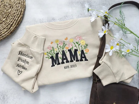 Custom Mama Embroidered Floral Sweatshirt, Gift For New Mom, Mother's Day Gift