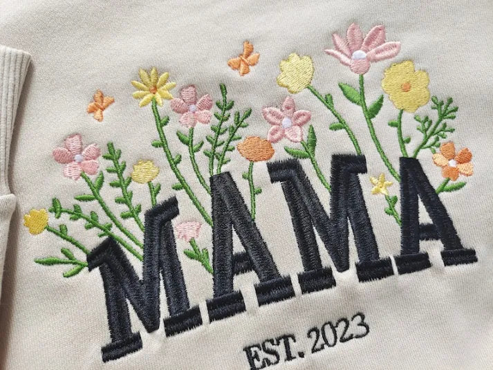 Custom Mama Embroidered Floral Sweatshirt, Gift For New Mom, Mother's Day Gift