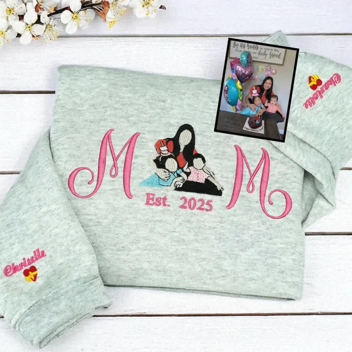 Custom Mum Portrait Sweatshirt | Embroidered Line Art