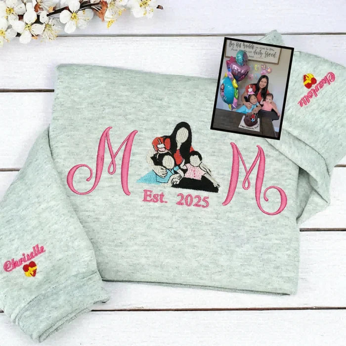 Custom Mum Portrait Sweatshirt | Embroidered Line Art