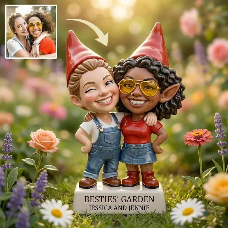 3D Effect Custom Garden Gnome Statue Personalized Photo Figurine with Custom Name