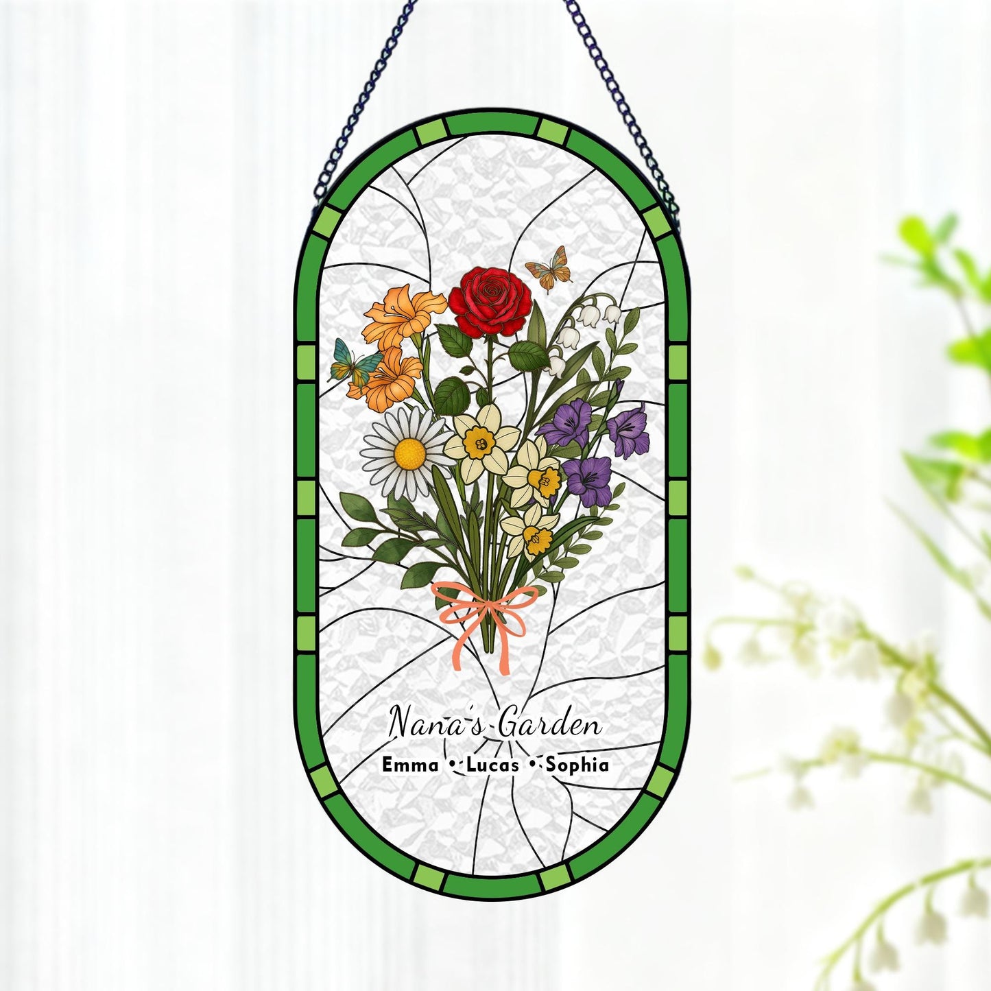 Personalized Nana's Garden Birth Flower Suncatcher — Her Forever Blooming Bouquet