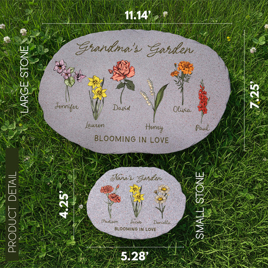 Personalized Birth Flower Garden Stone — Where Family Blooms Forever