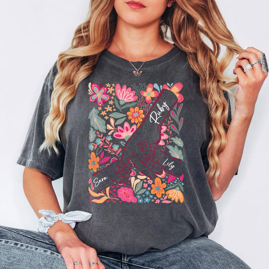 Personalized Mom Shirt with Kids Names | Custom Handprint Floral T-Shirt