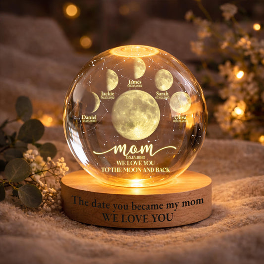 Custom Mom Moon Lamp with Kids Names & Birth Dates