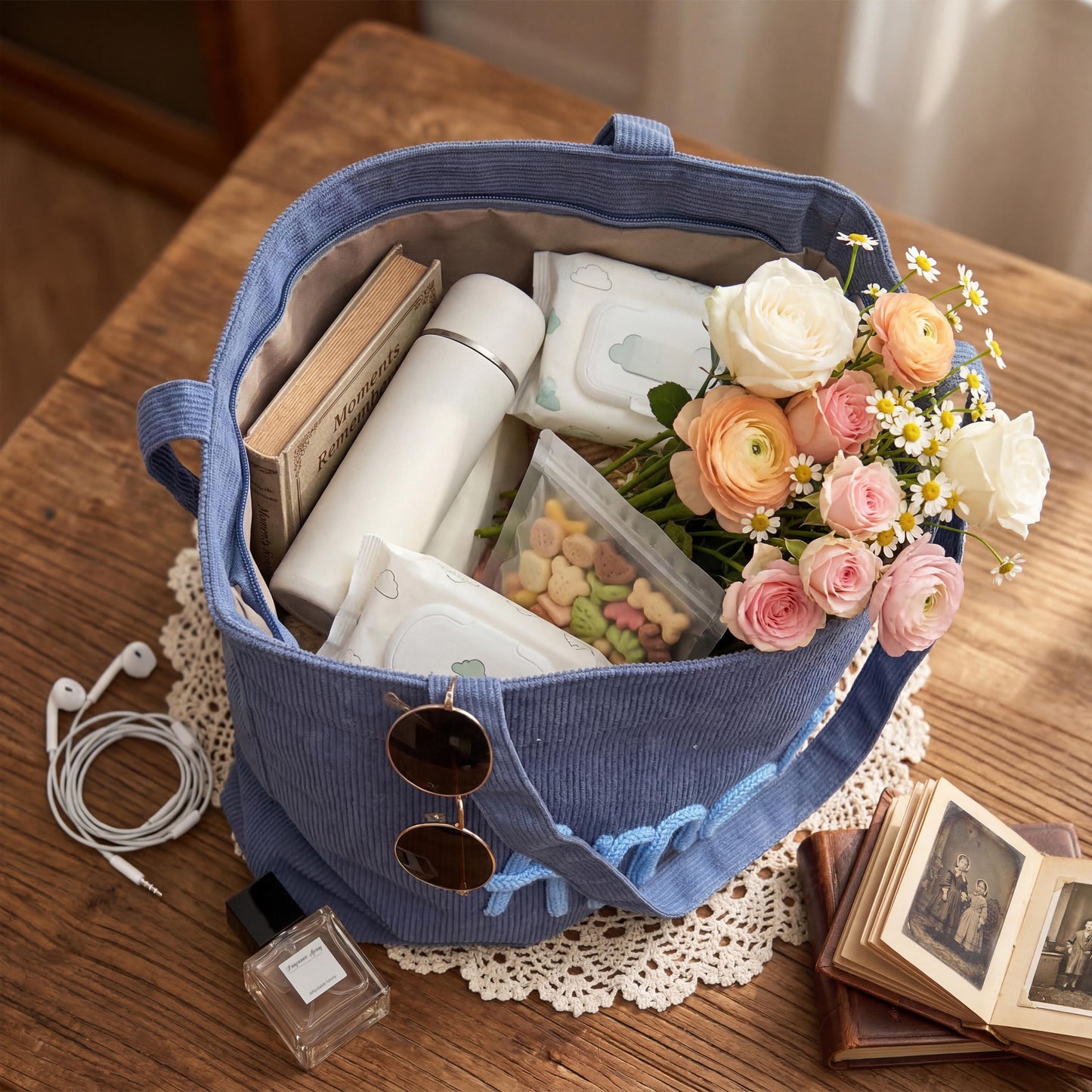 Personalized Grandma Tote Bag Custom Knitted Name Corduroy Bag Mother's Day Gift for Nana Gigi