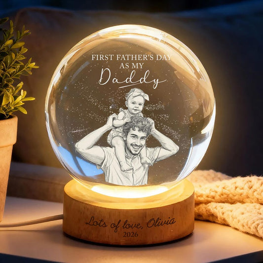 Personalized "Daddy and Me" Crystal Ball Lamp | Custom Photo Night Light