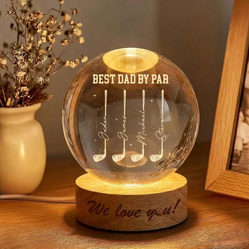 Custom Golf Crystal Ball Night Light - Personalized Dad Gift