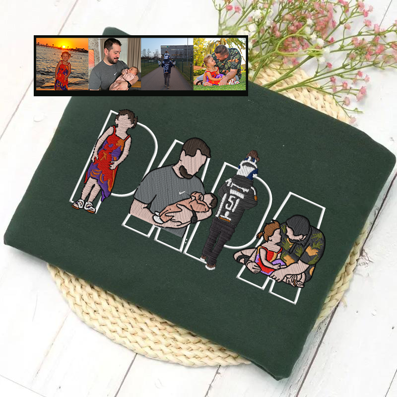 Custom Photo Portrait Embroidery Sweatshirt/T-shirt, Gift For Dad/Mom/Family