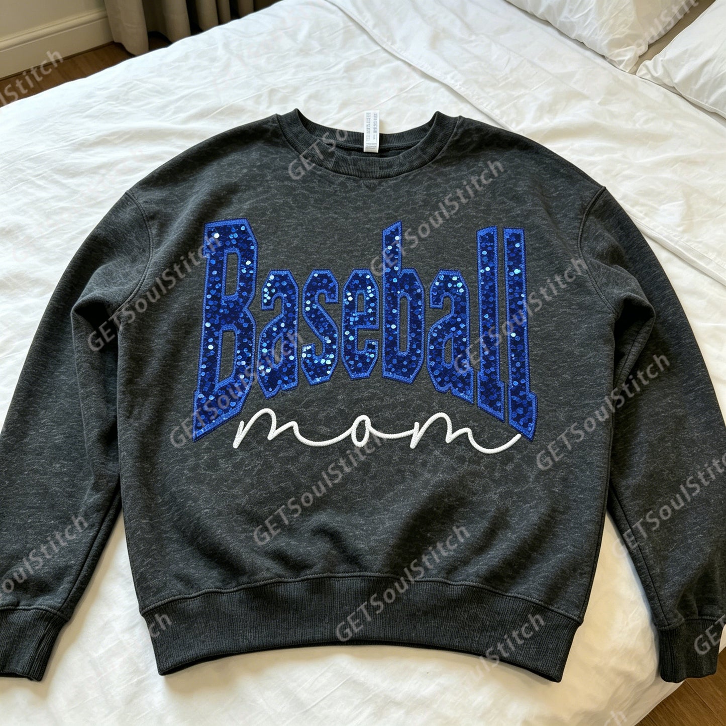 Personalisiertes Pailletten-Crewneck-Sweatshirt für Sport-Mütter, Glitzer-Sport-Mutter-Pullover, personalisiertes Familiengeschenk für Sportfans