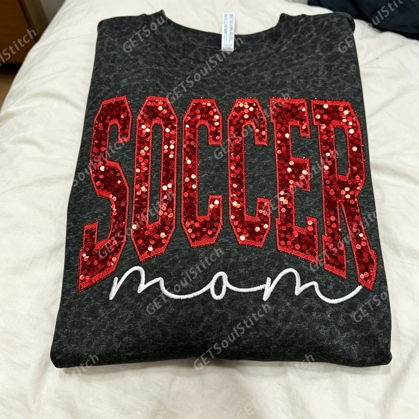 Personalisiertes Pailletten-Crewneck-Sweatshirt für Sport-Mütter, Glitzer-Sport-Mutter-Pullover, personalisiertes Familiengeschenk für Sportfans