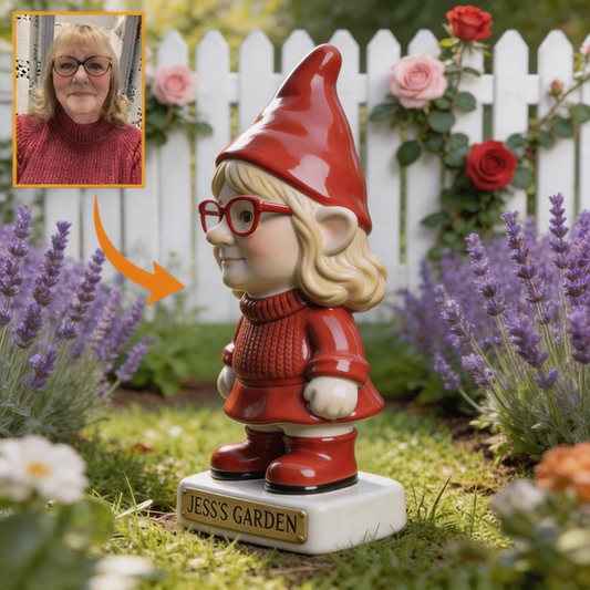 3D Effect Custom Garden Gnome Statue Personalized Photo Figurine with Custom Name