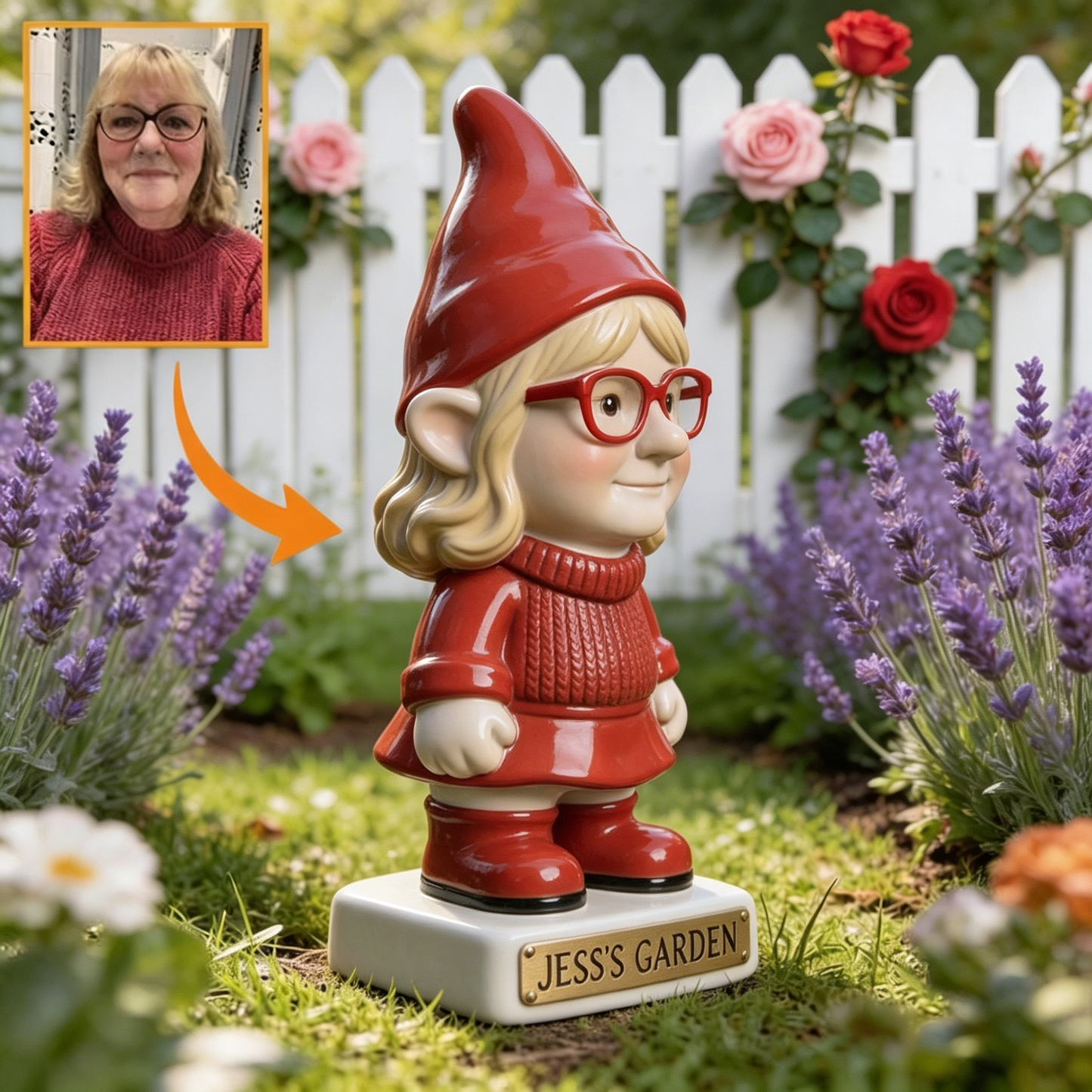 3D Effect Custom Garden Gnome Statue Personalized Photo Figurine with Custom Name