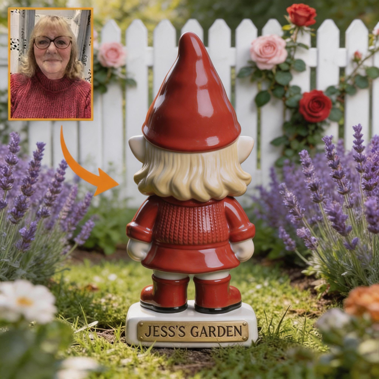 3D Effect Custom Garden Gnome Statue Personalized Photo Figurine with Custom Name