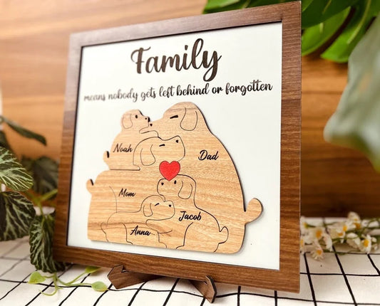 Personalized Dog Family Sign – Custom Engraved Gift for Mom, Parents & Kids