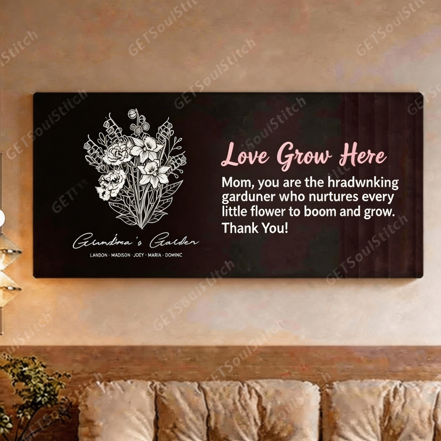 Personalisiertes Wandbild mit Leuchtblume zum Geburtsmonat – anpassbar mit Namen und Zitaten – exklusives Muttertagsgeschenk für Mama und Oma