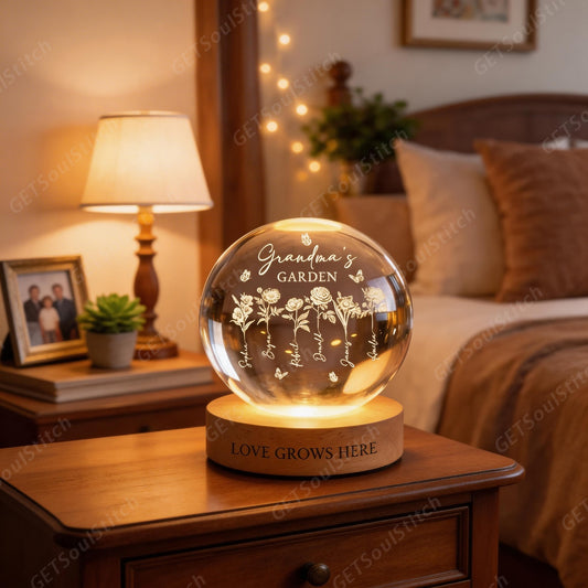 Grandma's Garden 3D Effect Birth Month Flowers - Personalized Crystal Ball LED Night Light