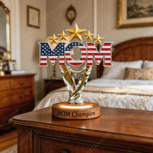 Custom National Flag Mom Champion LED Trophy Lamp Personalized Name & Slogan Night Light Mother's Day Gift