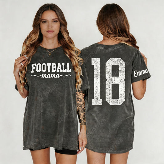 Personalized Football Mom Washed Tee Custom Name & Number