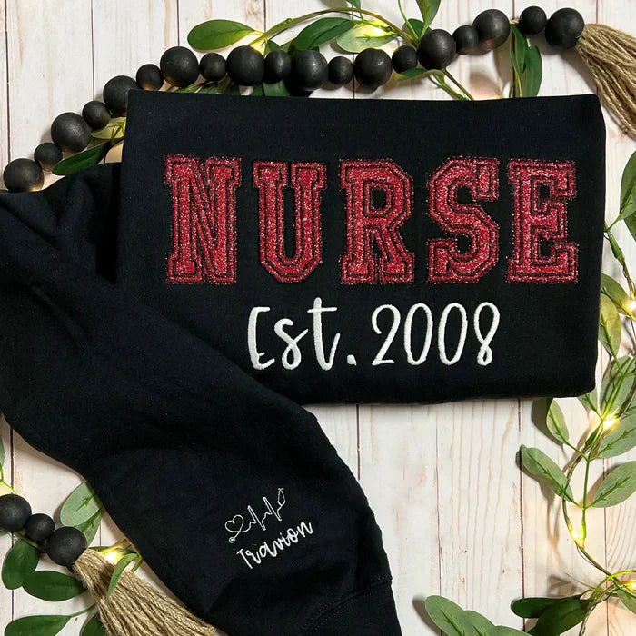Custom Nurse Glitter Embroed Sweatshirt