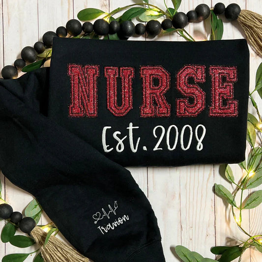 Custom Nurse Glitter Embroed Sweatshirt