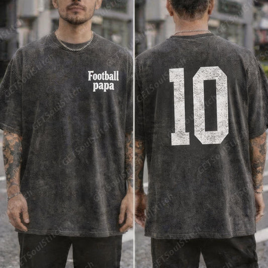 Custom Football Papa Shirt Retro Washed Tee Father's Day Gift