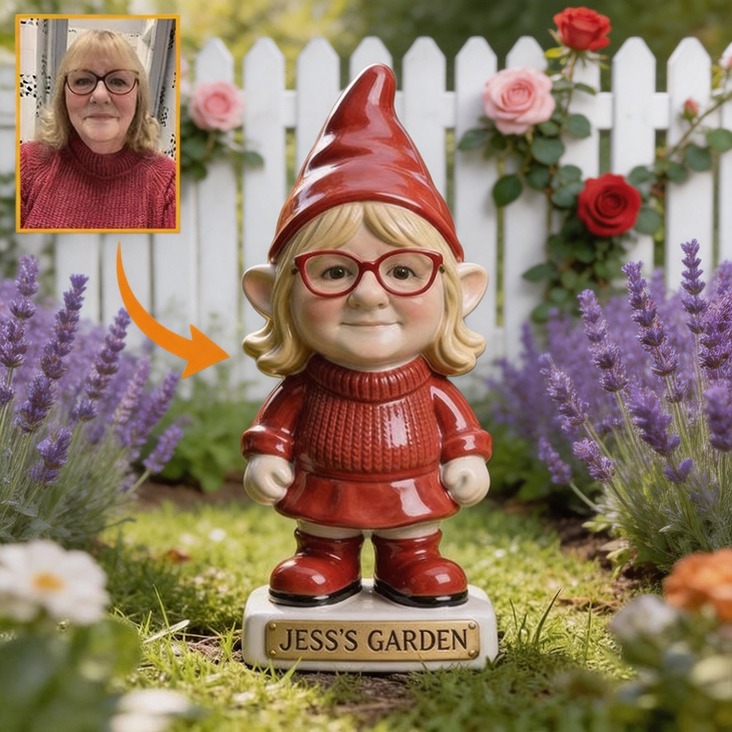 3D Effect Custom Garden Gnome Statue Personalized Photo Figurine with Custom Name