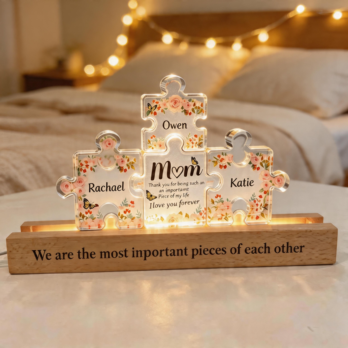 Custom Puzzle LED Night Light Personalized with Kids' Names & Quote Mother's Day Gift