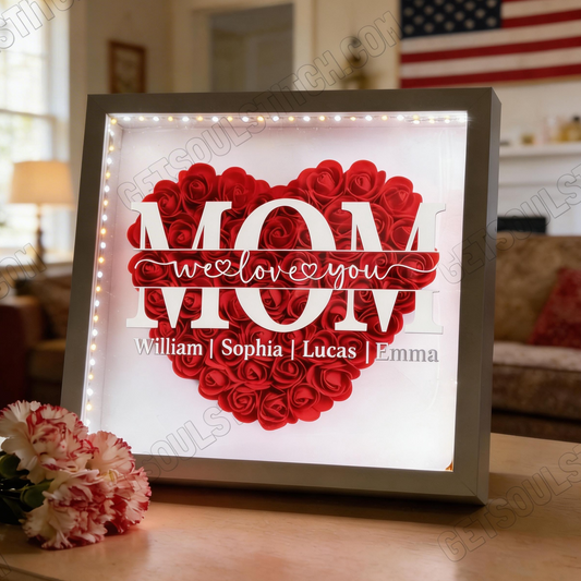 "We Love You Mom" Eternal Rose Ornament Dual-Use Makeup Mirror Custom Children's Names Exclusive Mother's Day Commemorative Gift