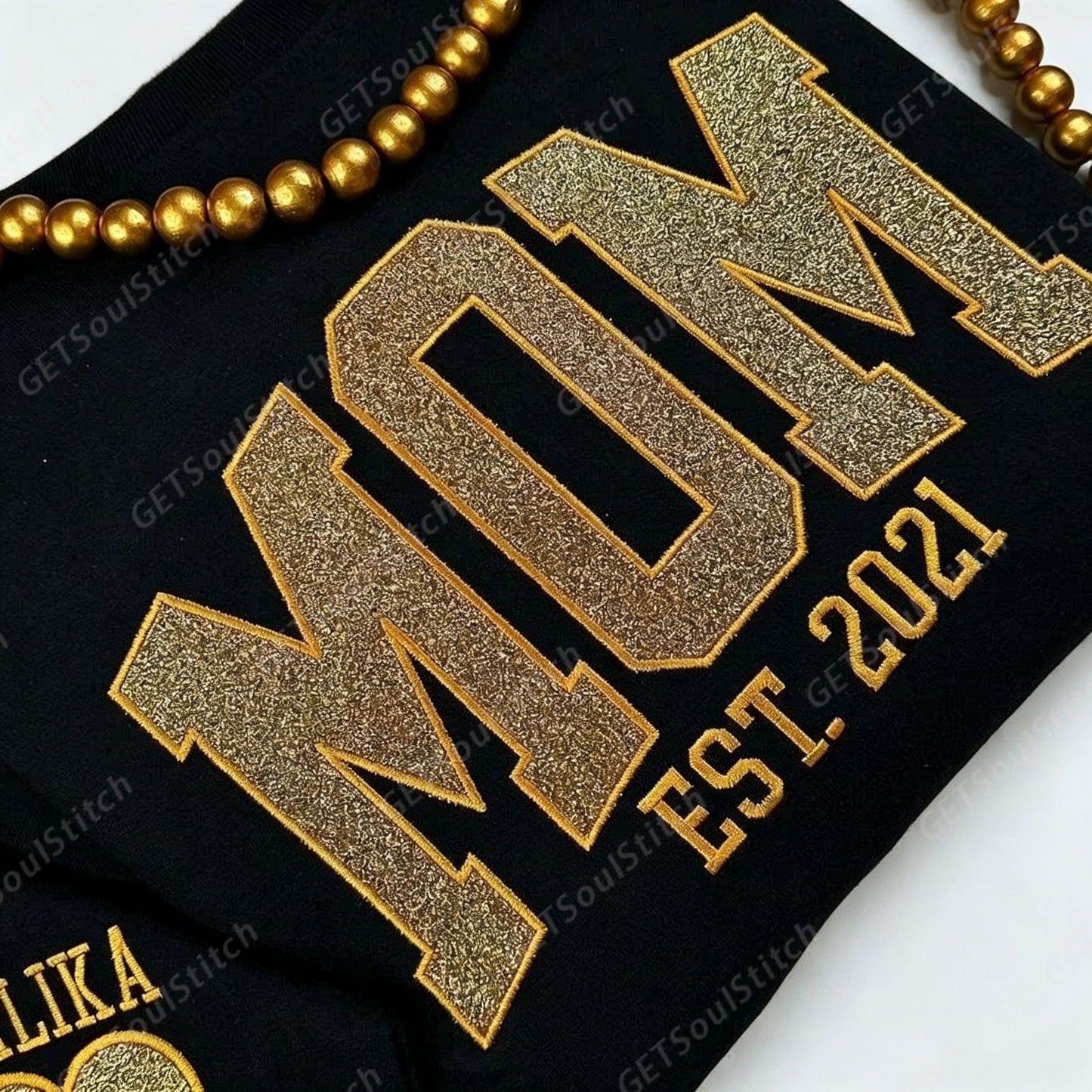 Custom Glitter Embroidered Sweatshirt Personalized Mom Gift Customizable Kids Names & Date