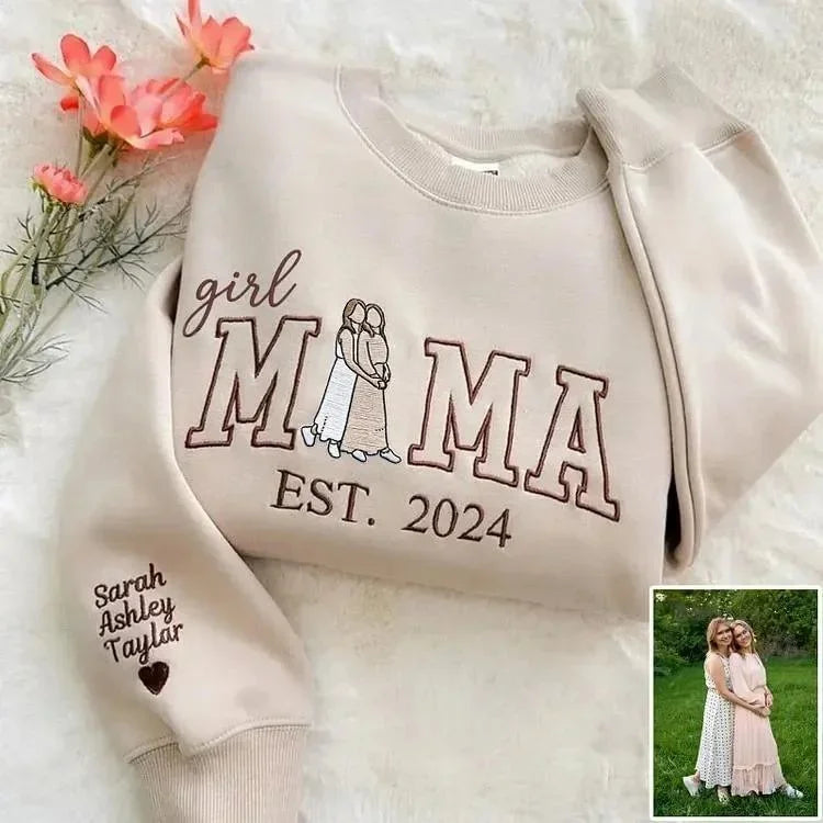 Custom Boy & Girl Mama Sweatshirt | Kids Portrait