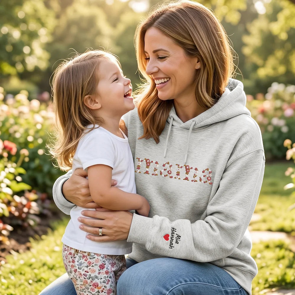 Personalisiertes Sweatshirt mit Blumenstickerei | Muttertagsgeschenk