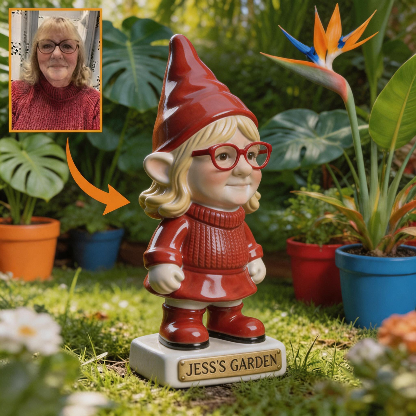 3D Effect Custom Garden Gnome Statue Personalized Photo Figurine with Custom Name