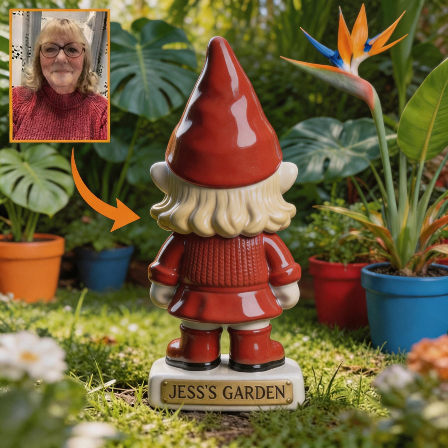 3D Effect Custom Garden Gnome Statue Personalized Photo Figurine with Custom Name