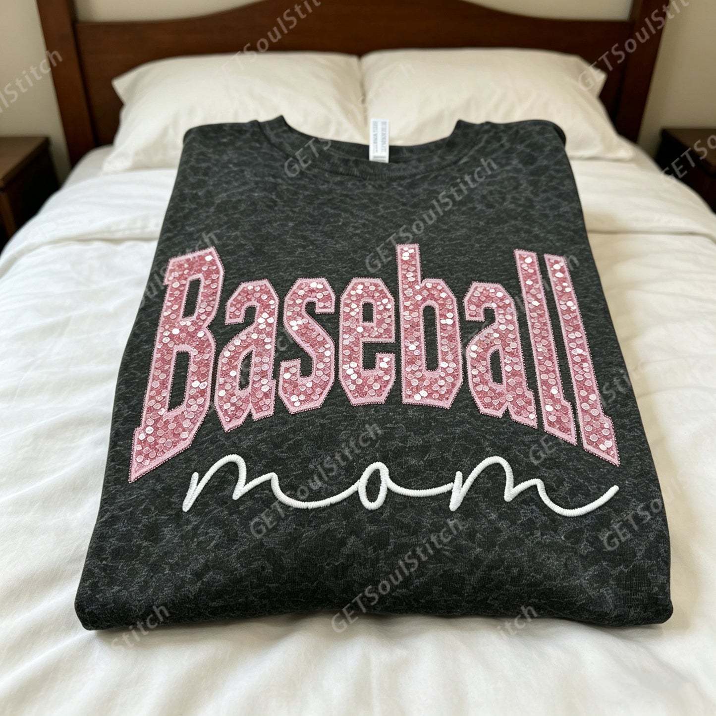 Personalisiertes Pailletten-Crewneck-Sweatshirt für Sport-Mütter, Glitzer-Sport-Mutter-Pullover, personalisiertes Familiengeschenk für Sportfans