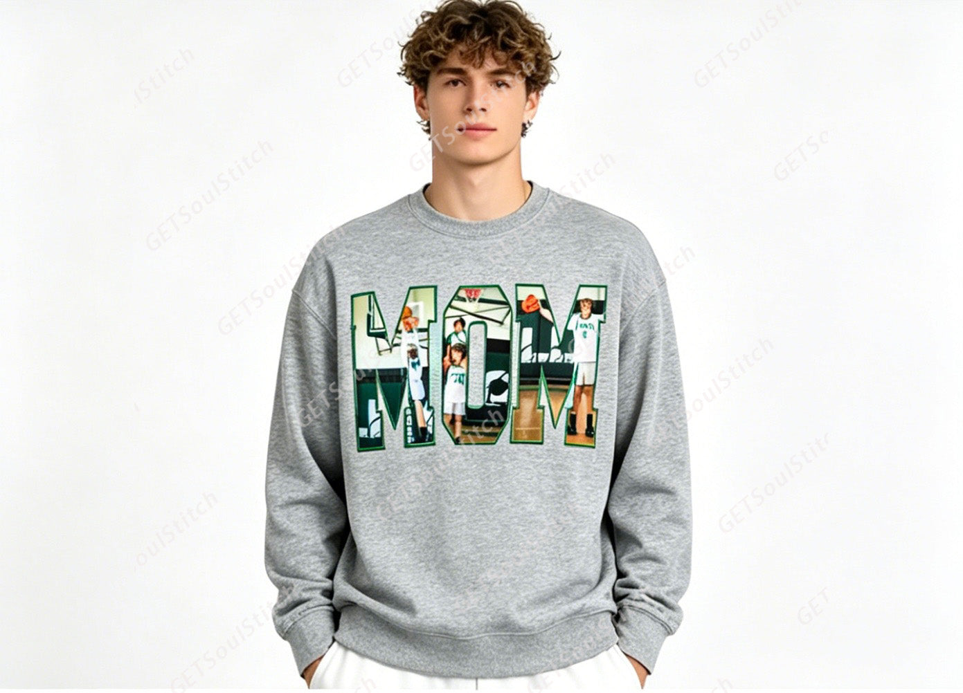 Custom Photo MOM Sweatshirt Personalized Kids Photo Basketball Hoodie Custom Sleeve Nicknames Gift for Mom