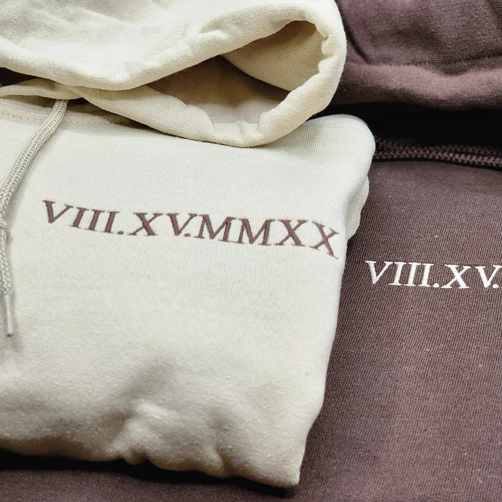 Personalisierte Sweatshirts für Paare mit gestickten römischen Ziffern, individuelle Geschenke