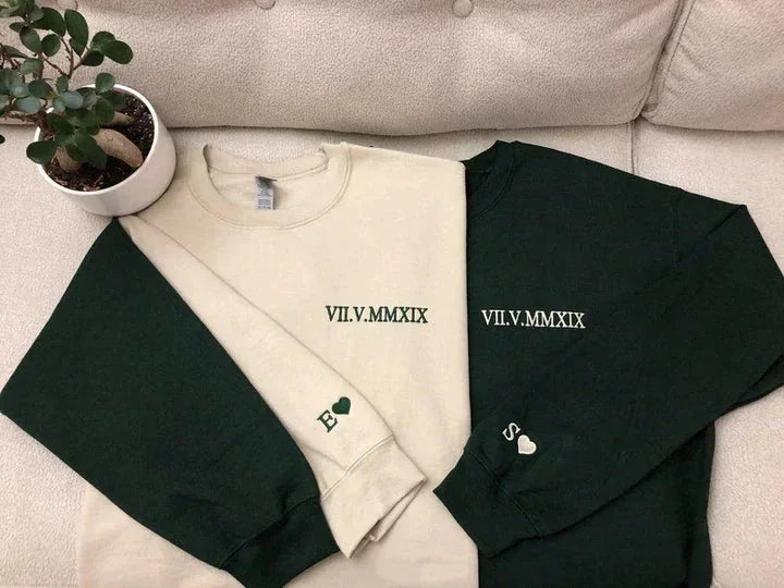 Personalisierte Sweatshirts für Paare mit gestickten römischen Ziffern, individuelle Geschenke