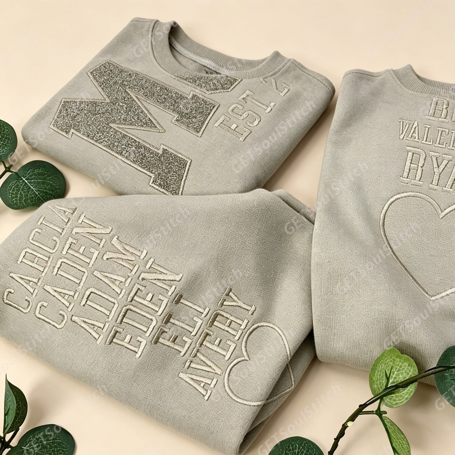 Custom Glitter Embroidered Sweatshirt Personalized Mom Gift Customizable Kids Names & Date