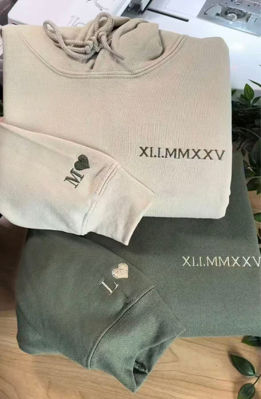 Custom Roman Numeral Embroidered Matching Sweatshirt, Personalized Couples Gifts