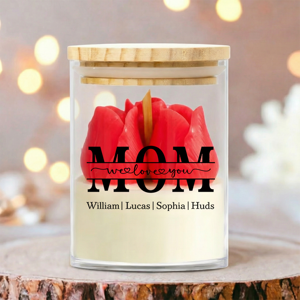 Personalisierte florale Sojawachskerze – individuelles „Wir lieben dich“-Geschenk für Mama, Muttertags-Special