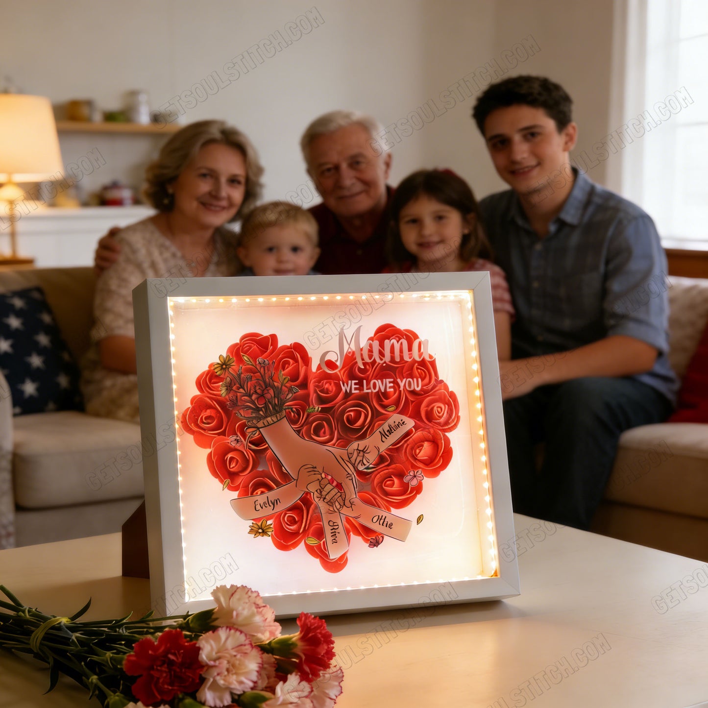 Blumenschatten-Spiegel-Leuchtkasten Wunschname Verfügbar Romantisch & Praktisch Ideales Muttertagsgeschenk