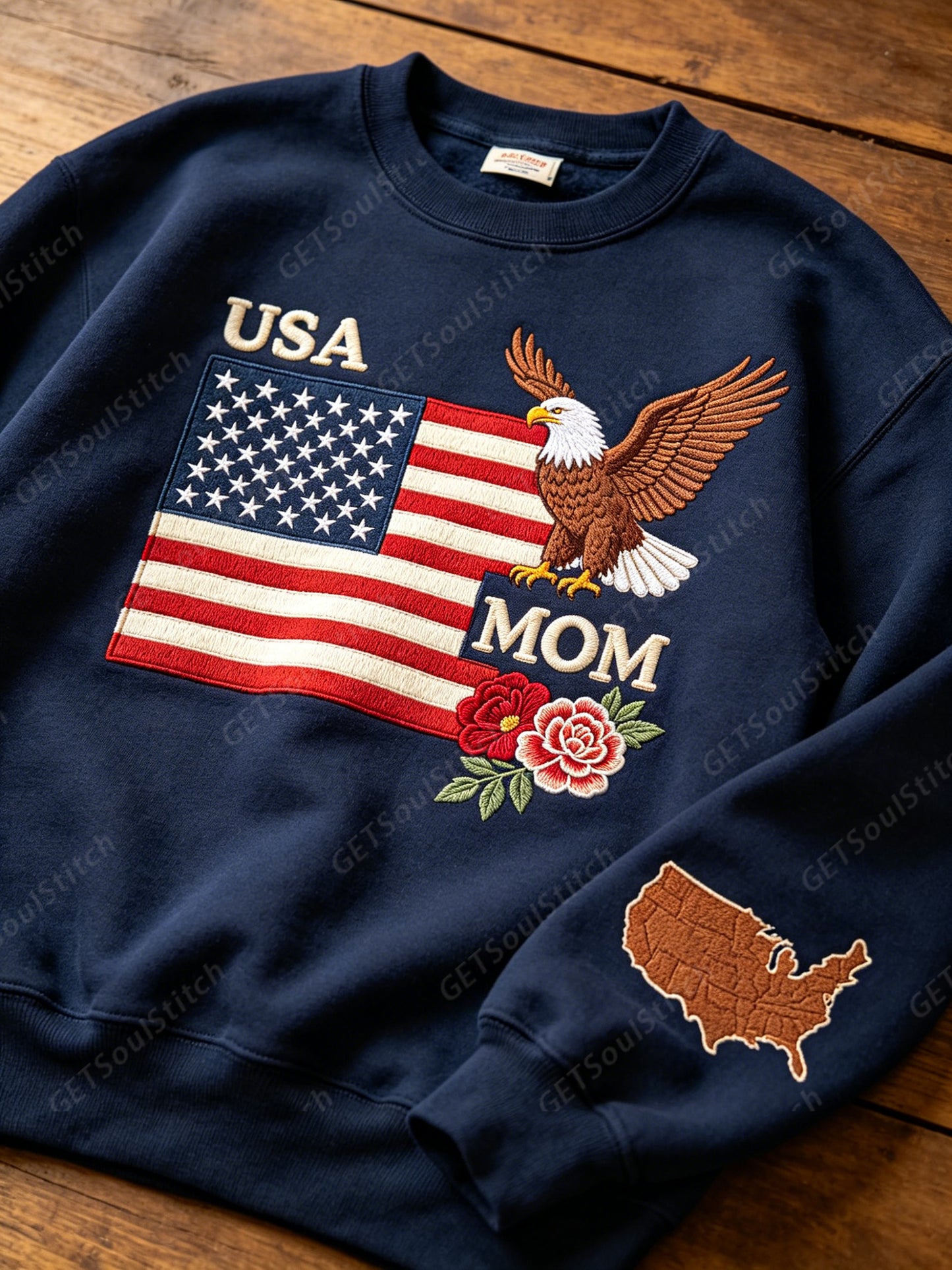 Custom Patriotic Mom Crewneck with Custom Name/Nickname