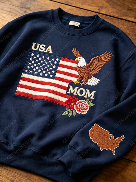 Custom Patriotic Mom Crewneck with Custom Name/Nickname